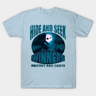 hide and seek winners bigfoot and santa. 80s funny T-Shirt